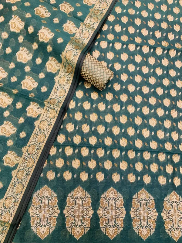 Bottle_Green_Banarasi_Cotton_Thread_Work_Unstitched_Suit_Fabric_with_Dupatta_For_Women