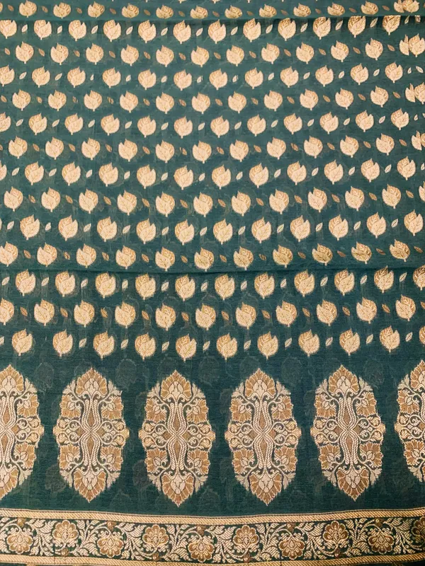 Bottle_Green_Banarasi_Cotton_Thread_Work_Unstitched_Suit_Fabric_with_Dupatta_For_Women