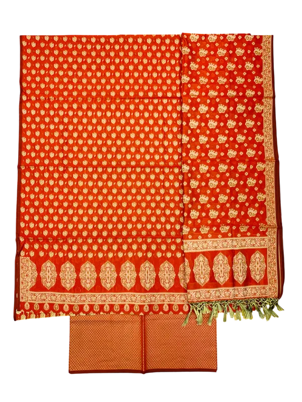 Red_Banarasi_Cotton_Thread_Work_Unstitched_Suit_Fabric_with_Dupatta_For_Women