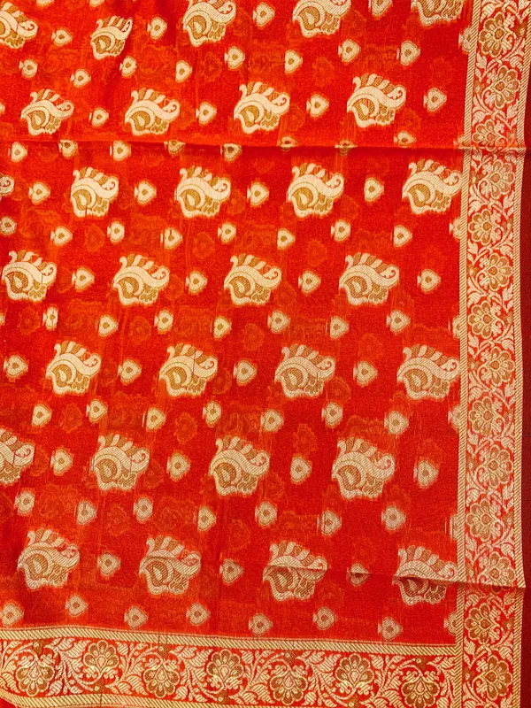 Red_Banarasi_Cotton_Thread_Work_Unstitched_Suit_Fabric_with_Dupatta_For_Women