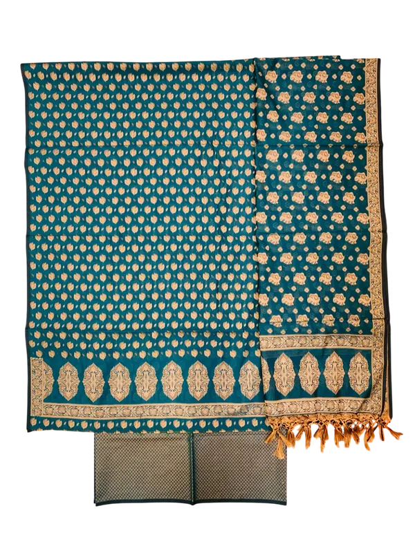 Sea_Green_Banarasi_Cotton_Thread_Work_Unstitched_Suit_Fabric_with_Dupatta_For_Women