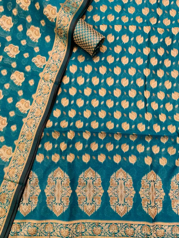 Sea_Green_Banarasi_Cotton_Thread_Work_Unstitched_Suit_Fabric_with_Dupatta_For_Women