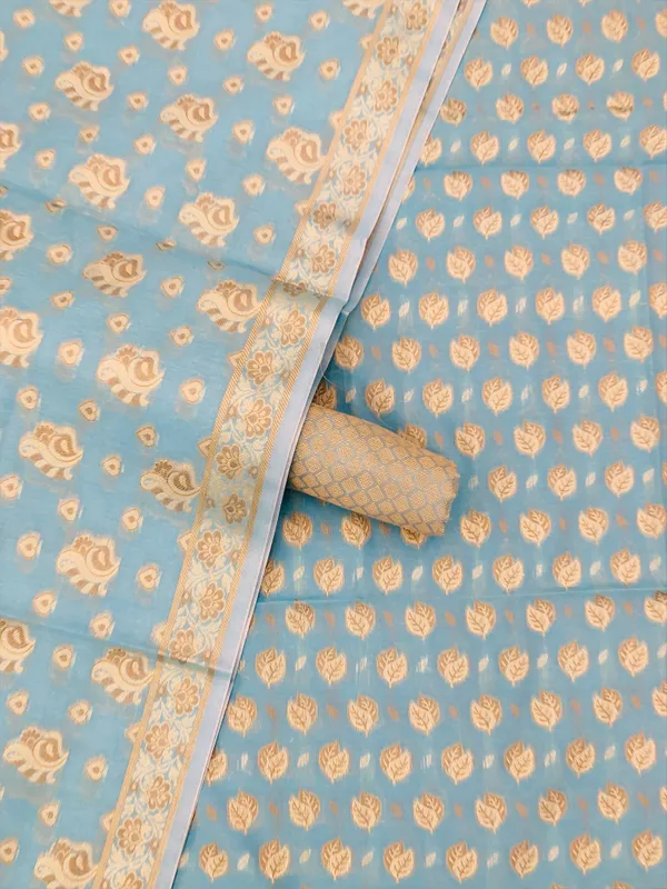Blue_Banarasi_Cotton_Thread_Work_Unstitched_Suit_Fabric_with_Dupatta_For_Women