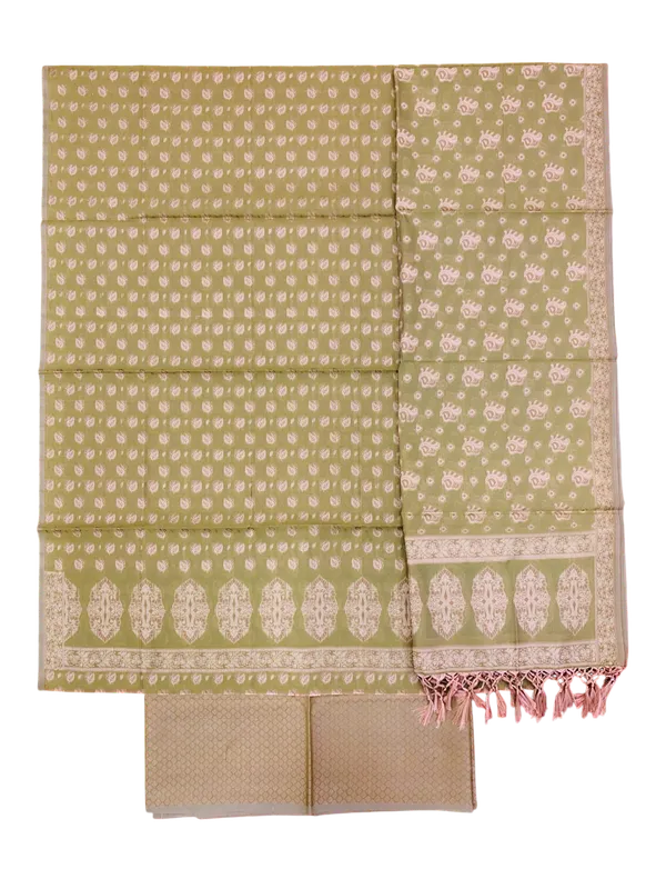 Mehendi_Green_Banarasi_Cotton_Thread_Work_Unstitched_Suit_Fabric_with_Dupatta_For_Women