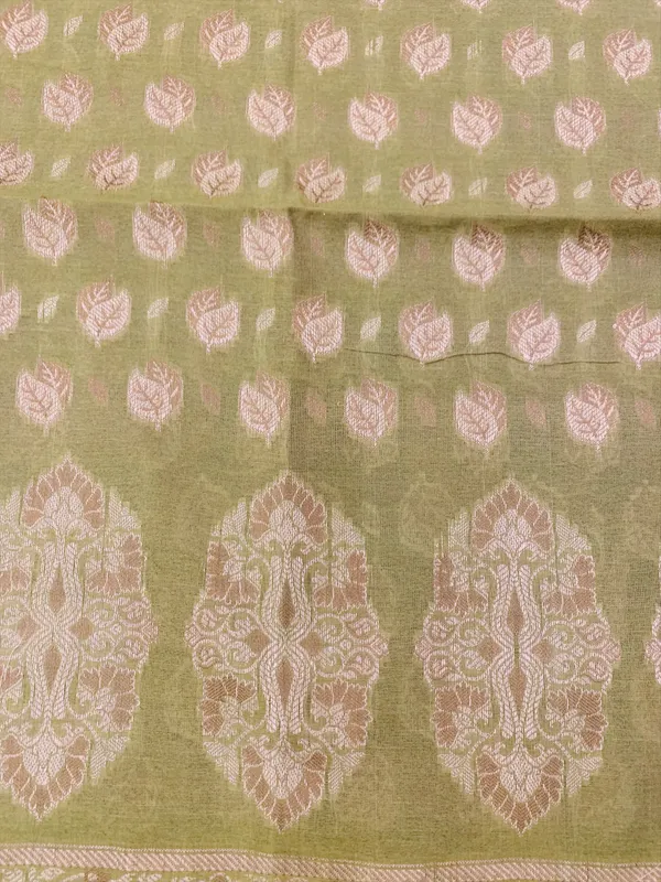 Mehendi_Green_Banarasi_Cotton_Thread_Work_Unstitched_Suit_Fabric_with_Dupatta_For_Women