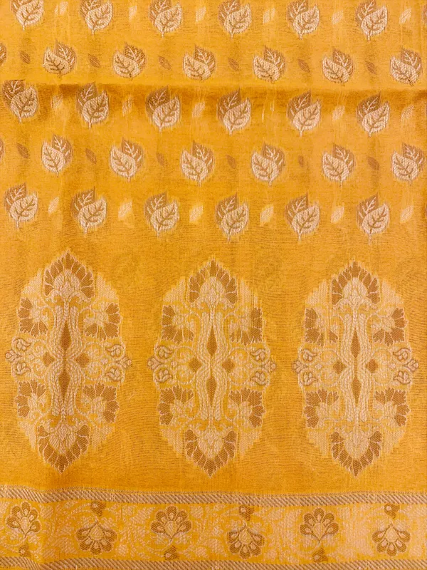 Mustard_Yellow_Banarasi_Cotton_Thread_Work_Unstitched_Suit_Fabric_with_Dupatta_For_Women