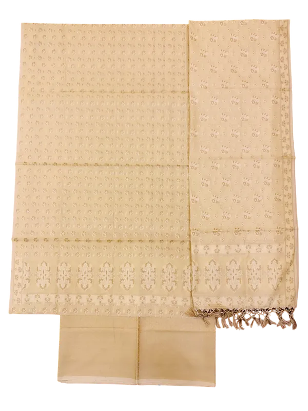 Beige_Banarasi_Cotton_Thread_Work_Unstitched_Suit_Fabric_with_Dupatta_For_Women