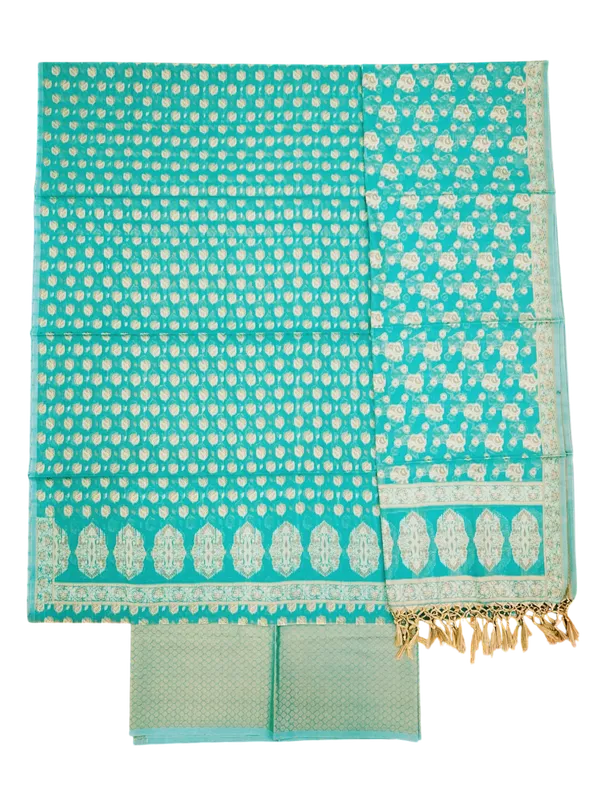 Sea_Green_Banarasi_Cotton_Thread_Work_Unstitched_Suit_Fabric_with_Dupatta_For_Women
