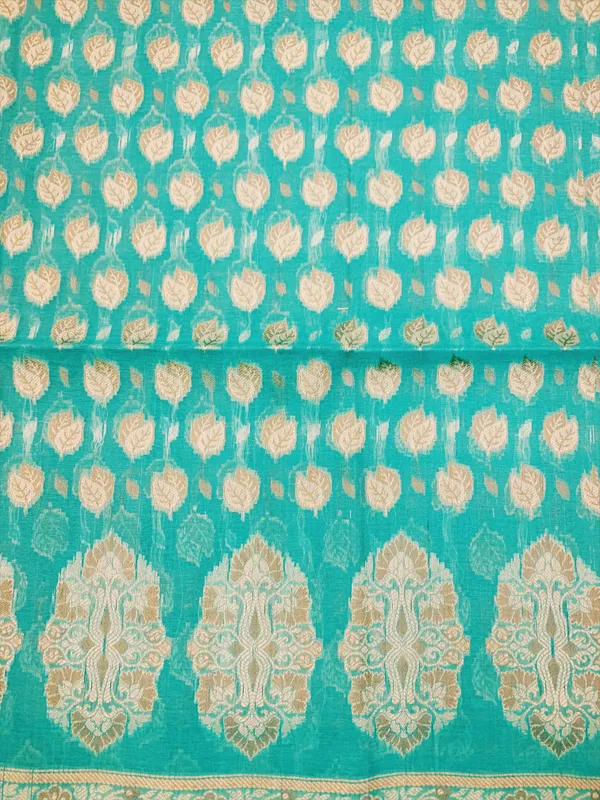 Sea_Green_Banarasi_Cotton_Thread_Work_Unstitched_Suit_Fabric_with_Dupatta_For_Women