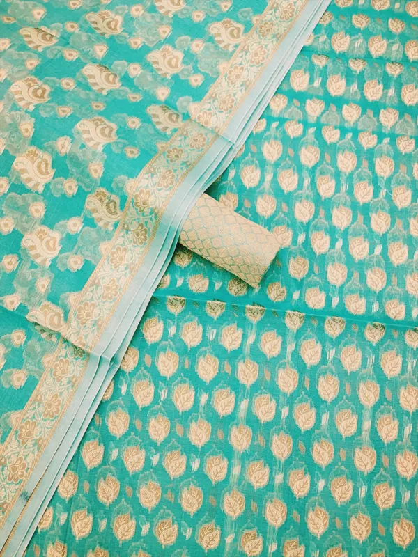 Sea_Green_Banarasi_Cotton_Thread_Work_Unstitched_Suit_Fabric_with_Dupatta_For_Women