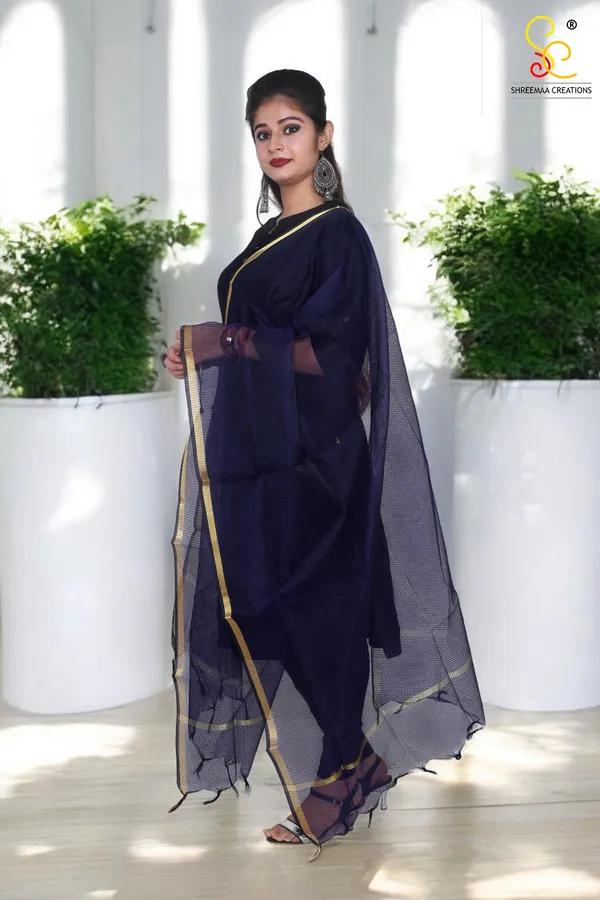 Royal_Blue_Banarasi_Moonga_Check_Dupatta_For_Women