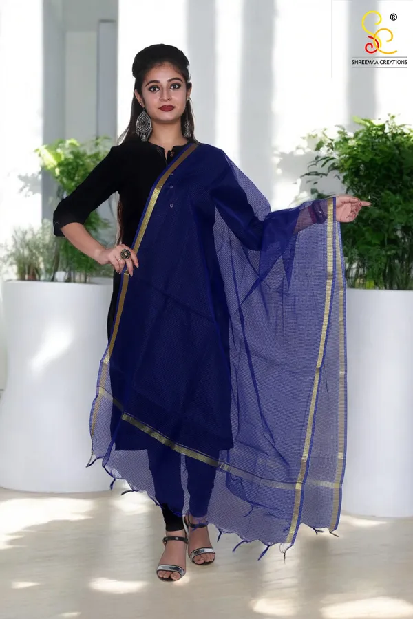 Royal_Blue_Banarasi_Moonga_Check_Dupatta_For_Women