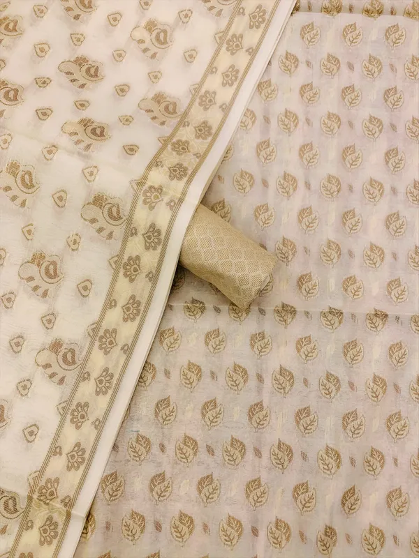 White_Banarasi_Cotton_Thread_Work_Unstitched_Suit_Fabric_with_Dupatta_For_Women