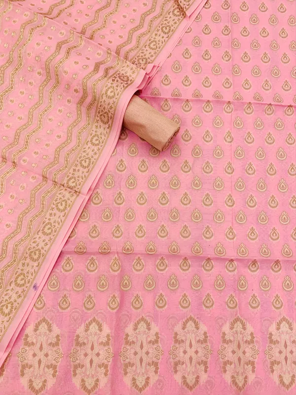 Light_Pink_Banarasi_Cotton_Thread_Work_Unstitched_Suit_Fabric_with_Dupatta_For_Women