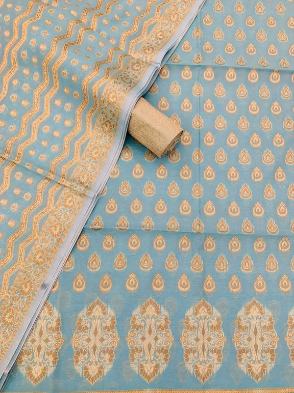 Light_Blue_Banarasi_Cotton_Thread_Work_Unstitched_Suit_Fabric_with_Dupatta_For_Women