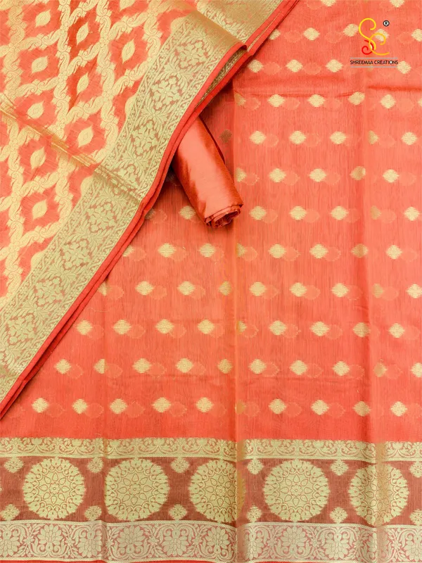 Peach_Banarasi_Women's_Unstitched_Suit_Material_With_Dupatta_For_Women