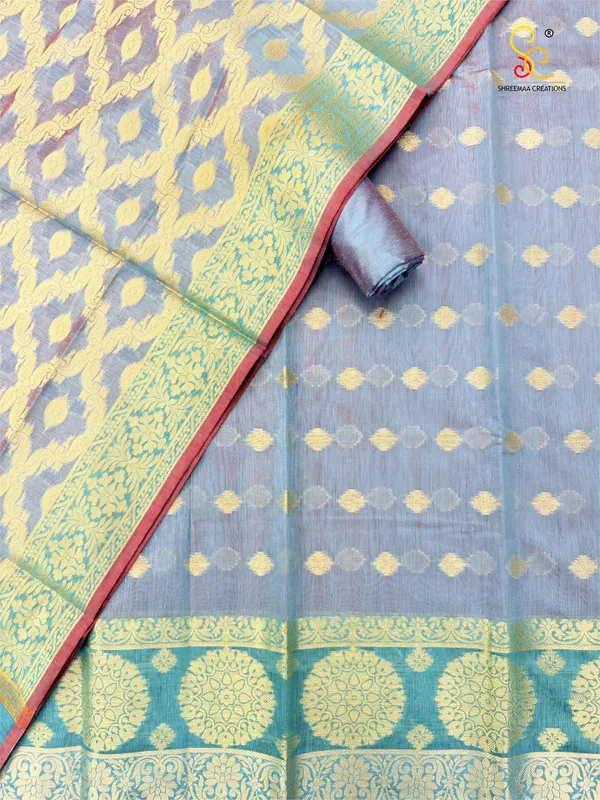 Light_Blue_Banarasi_Women's_Unstitched_Suit_Material_With_Dupatta_For_Women