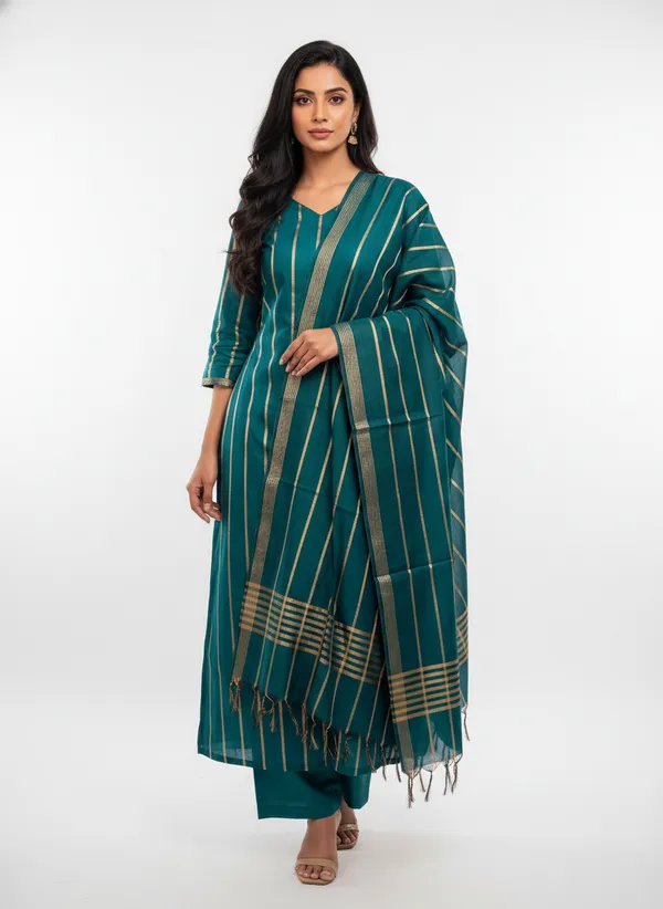 Bottel_Green_Banarasi_Unstitched_Suit_Fabric_|_Cotton_Silk_Dress_Material_with_Zari_Weaving