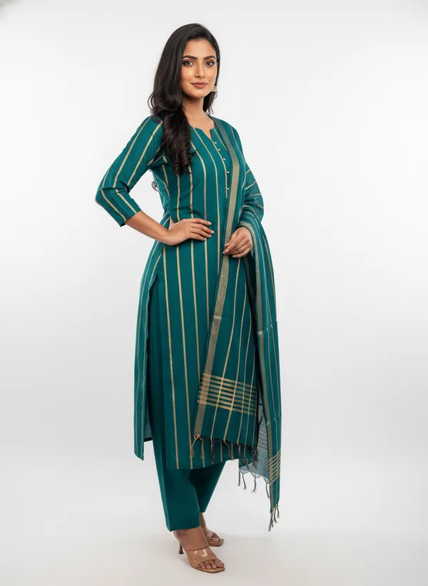 Bottel_Green_Banarasi_Unstitched_Suit_Fabric_|_Cotton_Silk_Dress_Material_with_Zari_Weaving