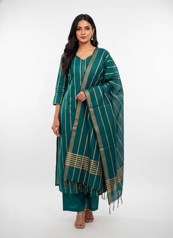 Bottel_Green_Banarasi_Unstitched_Suit_Fabric_|_Cotton_Silk_Dress_Material_with_Zari_Weaving