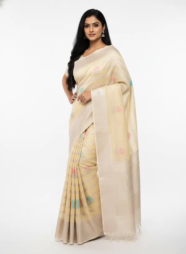 Cream_Banarasi_Silk_Meena_Work_Zari_Weaved_Saree