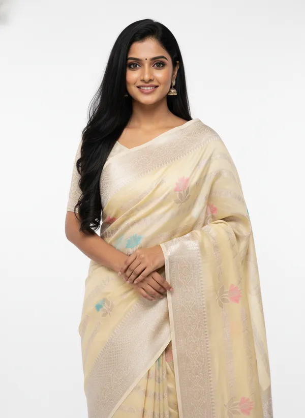Cream_Banarasi_Silk_Meena_Work_Zari_Weaved_Saree