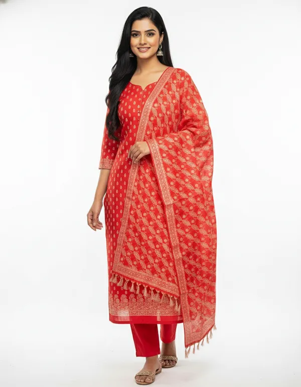 Red_Banarasi_Unstitched_Suit_Fabric_|_Cotton_Silk_Dress_Material_with_Zari_Weaving