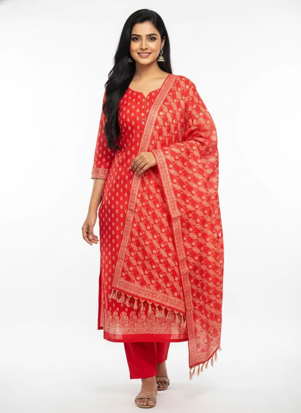 Red_Banarasi_Unstitched_Suit_Fabric_|_Cotton_Silk_Dress_Material_with_Zari_Weaving