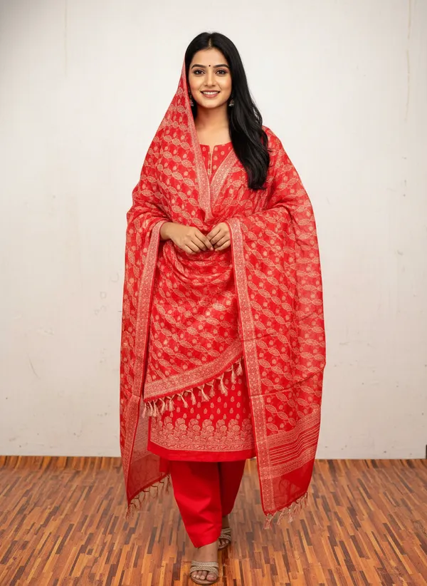 Red_Banarasi_Unstitched_Suit_Fabric_|_Cotton_Silk_Dress_Material_with_Zari_Weaving
