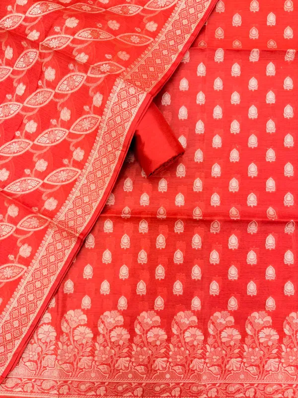 Red_Banarasi_Unstitched_Suit_Fabric_|_Cotton_Silk_Dress_Material_with_Zari_Weaving