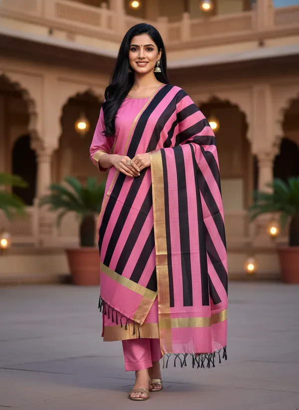 Light_Pink_Banarasi_Cotton_Silk_Plain_Zari_Border_Unstitched_Suit_Set_with_Dupatta_|_Womens_Festive_Ethnic_Wear