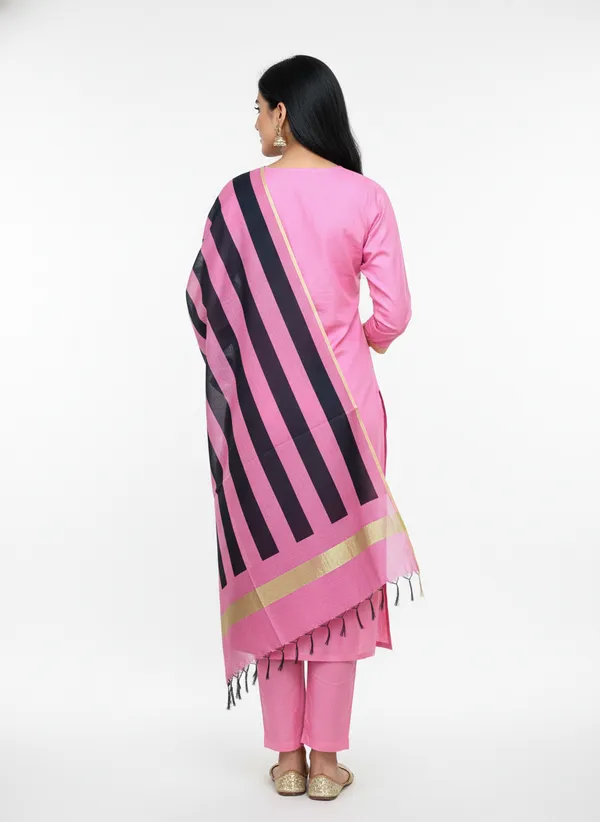 Light_Pink_Banarasi_Cotton_Silk_Plain_Zari_Border_Unstitched_Suit_Set_with_Dupatta_|_Womens_Festive_Ethnic_Wear