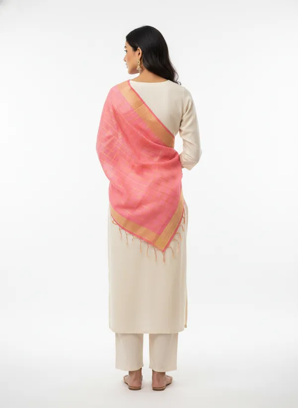 Light_Pink_Banarasi_Thread_Work_Checkered_Dupatta_For_Women