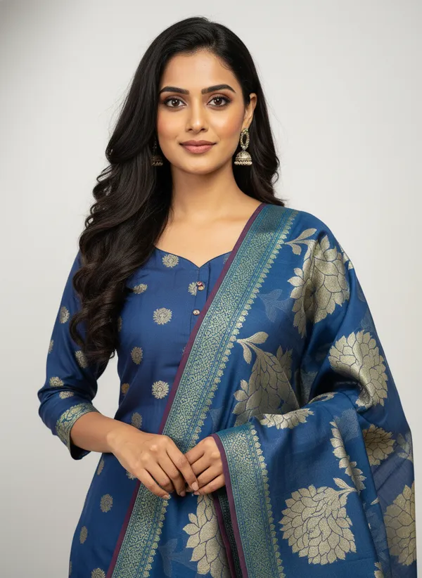 Blue_Banarasi_Women's_Unstitched_Suit_Material_With_Dupatta_For_Women