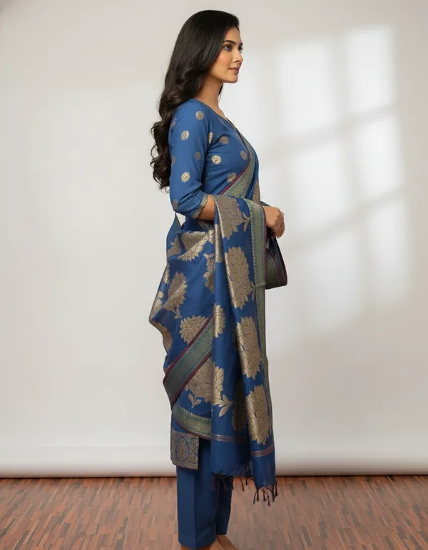 Blue_Banarasi_Women's_Unstitched_Suit_Material_With_Dupatta_For_Women