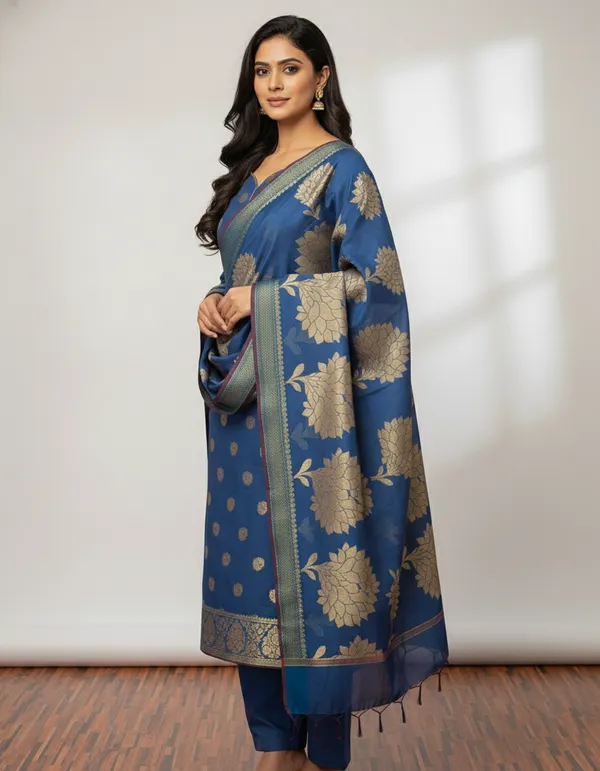 Blue_Banarasi_Women's_Unstitched_Suit_Material_With_Dupatta_For_Women