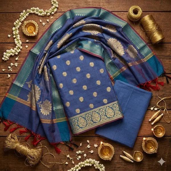 Blue_Banarasi_Women's_Unstitched_Suit_Material_With_Dupatta_For_Women