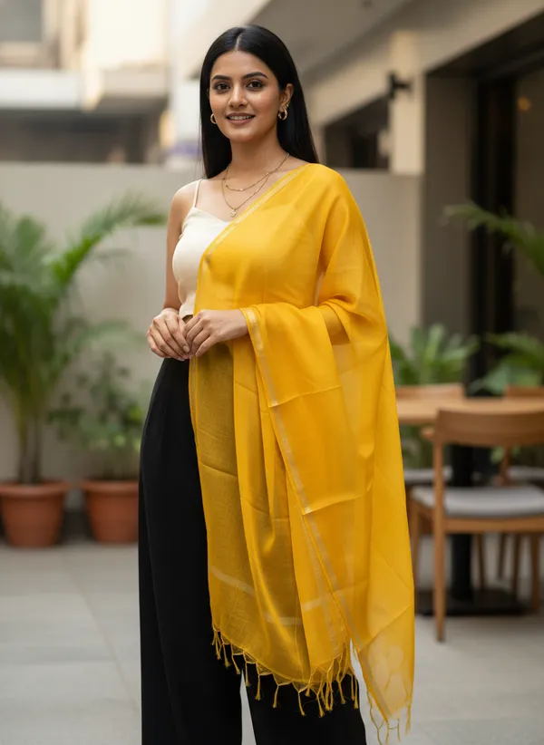 Yellow_Banarasi_Plain_Dupatta_with_Zari_Border_for_Women_|_Lightweight_Traditional_Ethnic_Dupatta