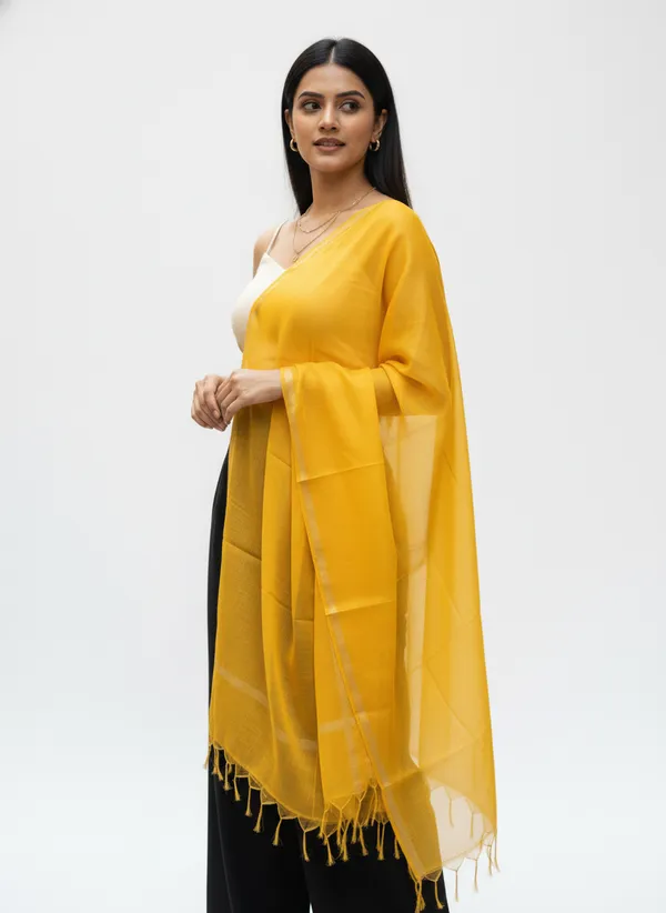 Yellow_Banarasi_Plain_Dupatta_with_Zari_Border_for_Women_|_Lightweight_Traditional_Ethnic_Dupatta