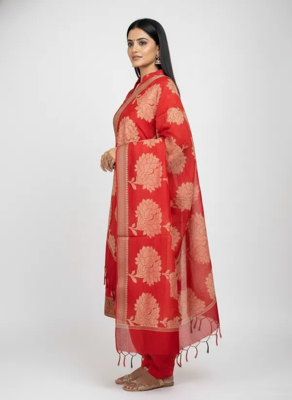Red_Banarasi_Women's_Unstitched_Suit_Material_With_Dupatta_For_Women