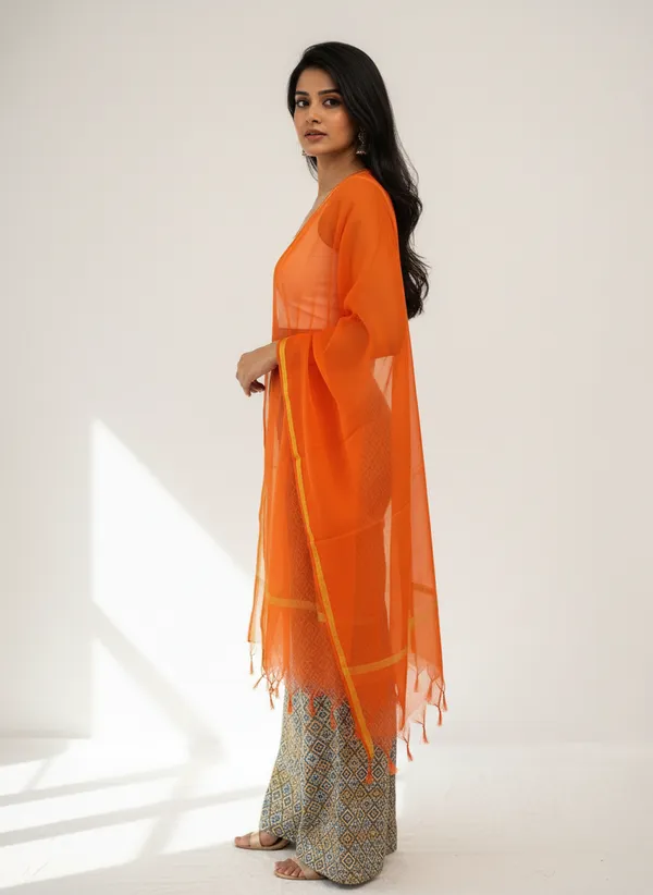 Orange_Banarasi_Plain_Dupatta_with_Zari_Border_for_Women_|_Lightweight_Traditional_Ethnic_Dupatta