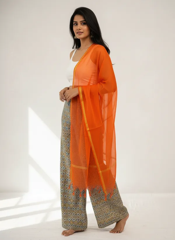 Orange_Banarasi_Plain_Dupatta_with_Zari_Border_for_Women_|_Lightweight_Traditional_Ethnic_Dupatta