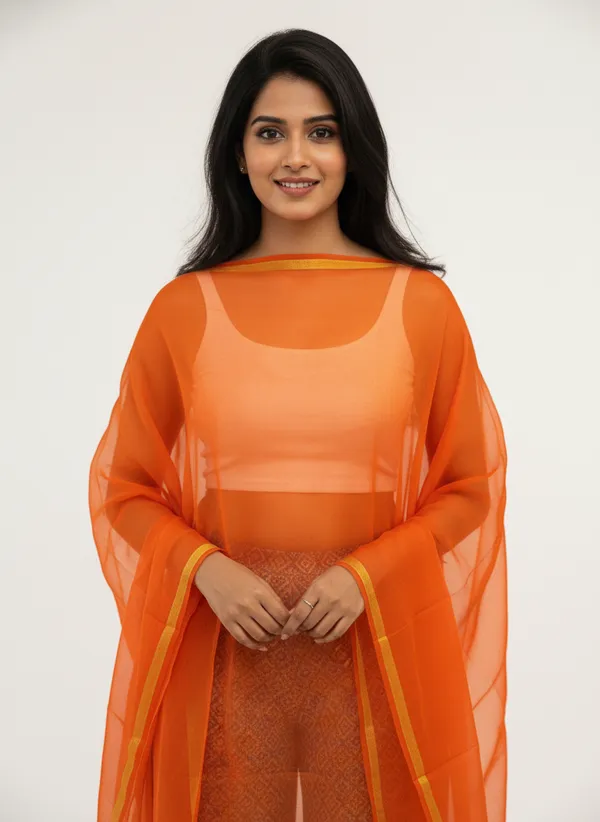 Orange_Banarasi_Plain_Dupatta_with_Zari_Border_for_Women_|_Lightweight_Traditional_Ethnic_Dupatta