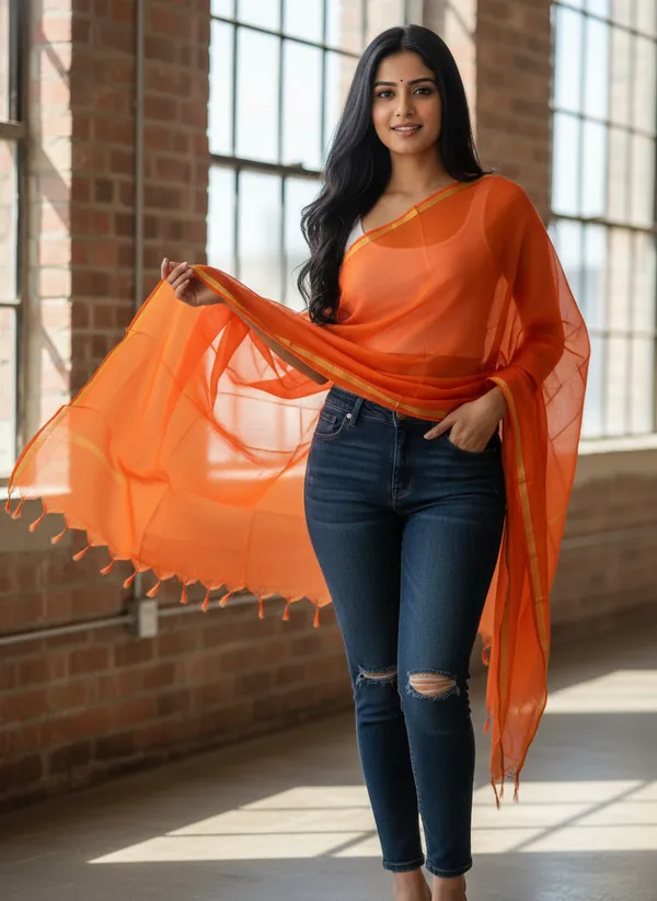 Orange_Banarasi_Plain_Dupatta_with_Zari_Border_for_Women_|_Lightweight_Traditional_Ethnic_Dupatta