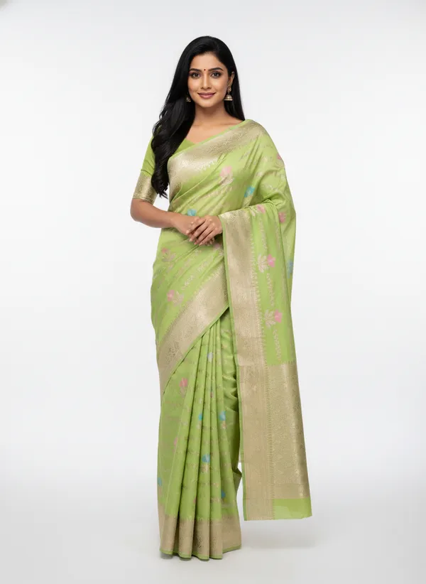 Pista_Banarasi_Silk_Meena_Work_Zari_Weaved_Saree
