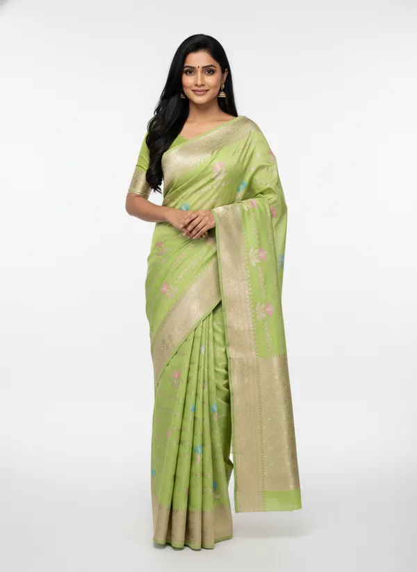 Pista_Banarasi_Silk_Meena_Work_Zari_Weaved_Saree