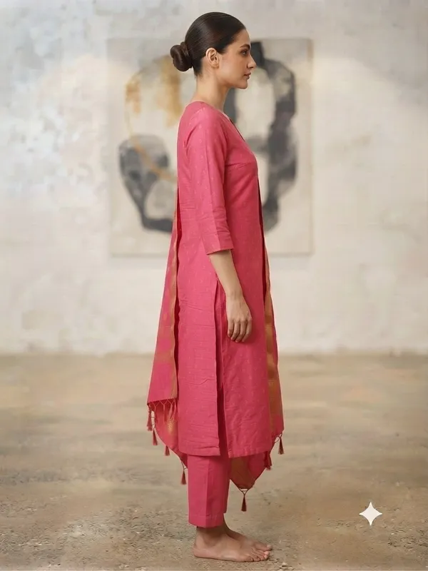 Light_Pink_Banarasi_Unstitched_Suit_Fabric_|_Cotton_Silk_Dress_Material_with_Zari_Weaving