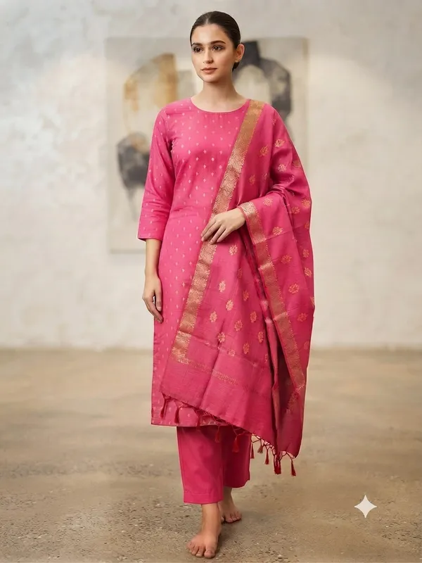 Light_Pink_Banarasi_Unstitched_Suit_Fabric_|_Cotton_Silk_Dress_Material_with_Zari_Weaving