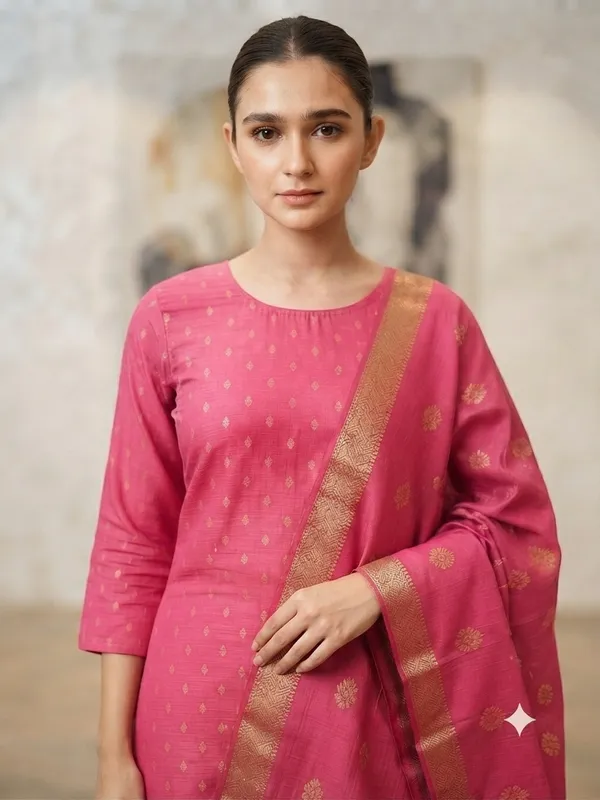 Light_Pink_Banarasi_Unstitched_Suit_Fabric_|_Cotton_Silk_Dress_Material_with_Zari_Weaving
