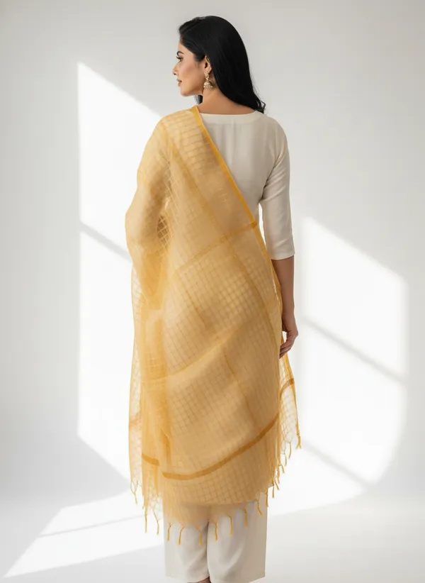 Beige_Banarasi_Bada_Check_/_Self-Color_Checkered_Dupatta_For_Women
